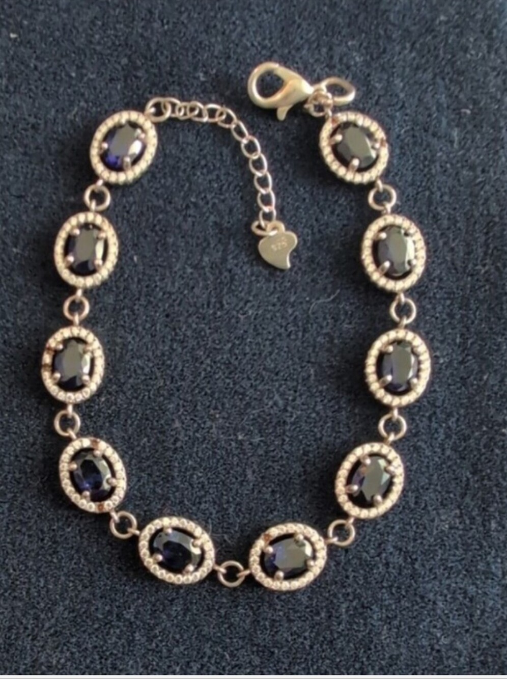 Blue Sapphire September Birthstone  gemstone Tennis bracelet Diamond Chips Virgo
